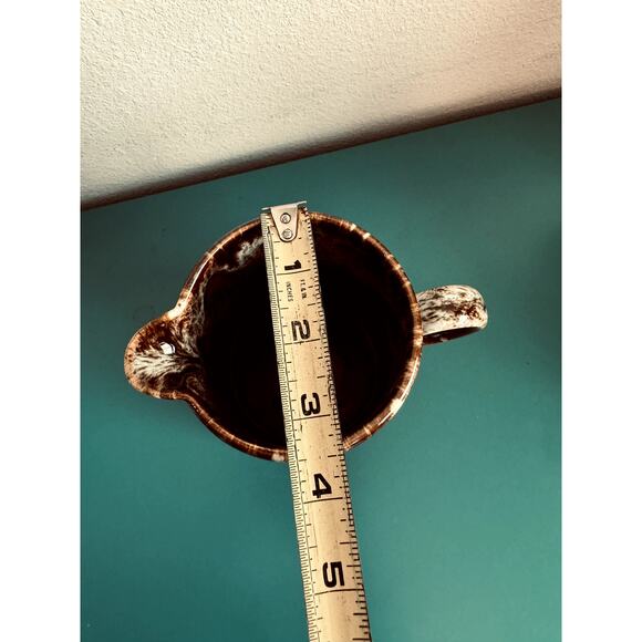 Vintage Pottery Stoneware Pitcher - Brown Salt Drip Glaze, Retro Dishware - Picture 6 of 10